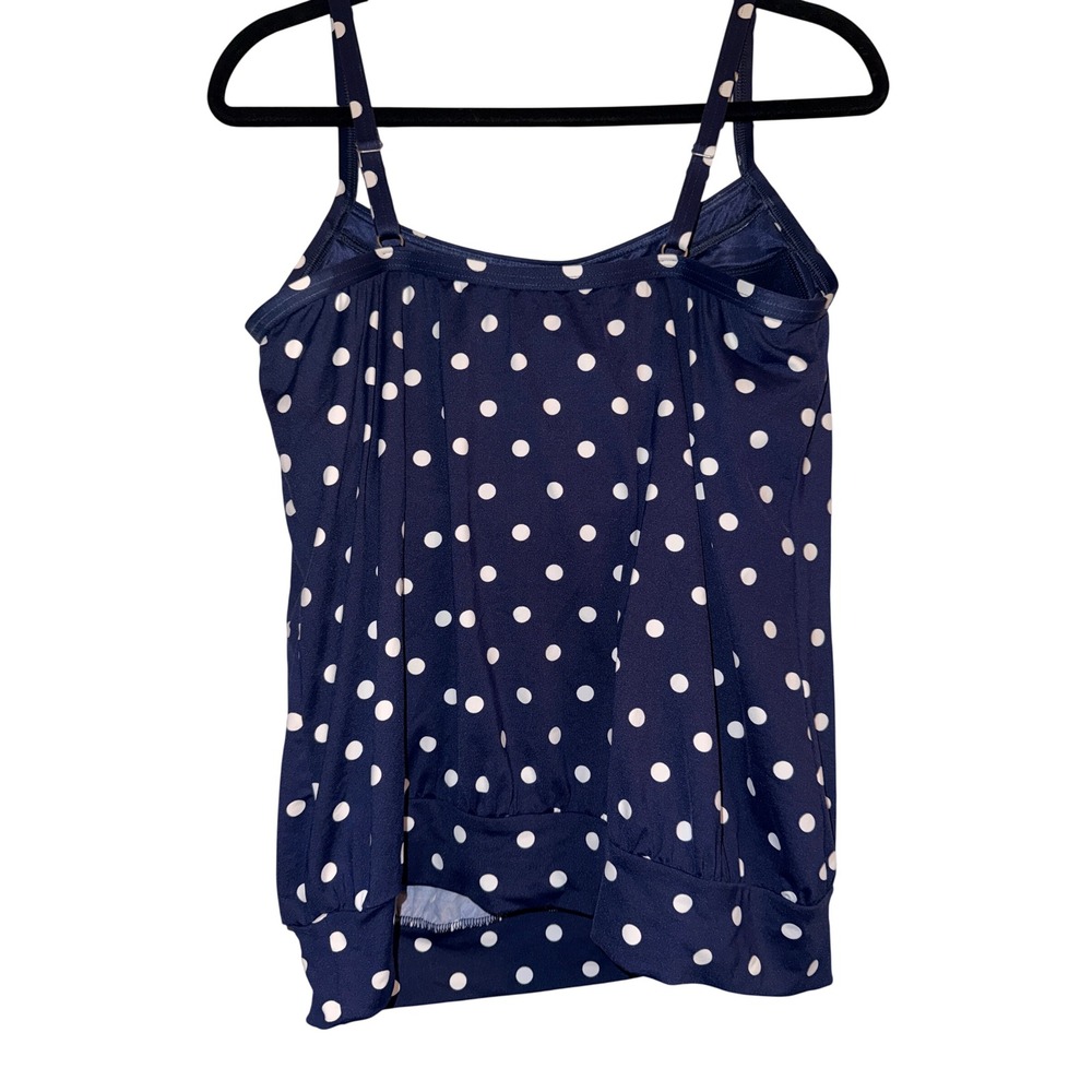 Lands End Navy Blue Polka Dot Tankini Top Sz 10P Retro Nautical Coastal Core - Picture 8 of 9